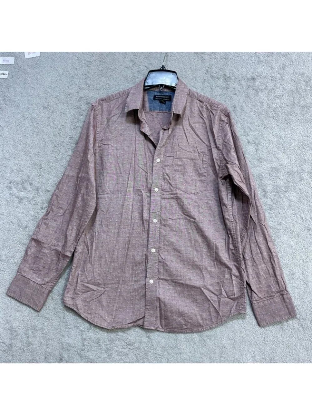 Banana Republic Men's M Stretch Button-Up Shirt Textured Mauve B1341